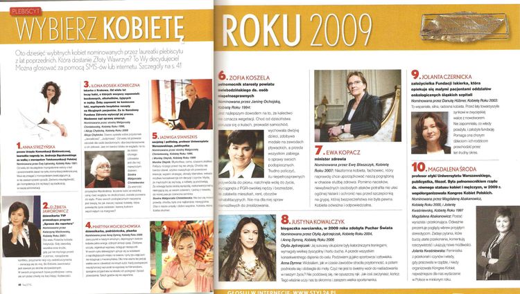 Nominacja w konkursie KOBIETA ROKU miesięcznika "Twój Styl" 2009